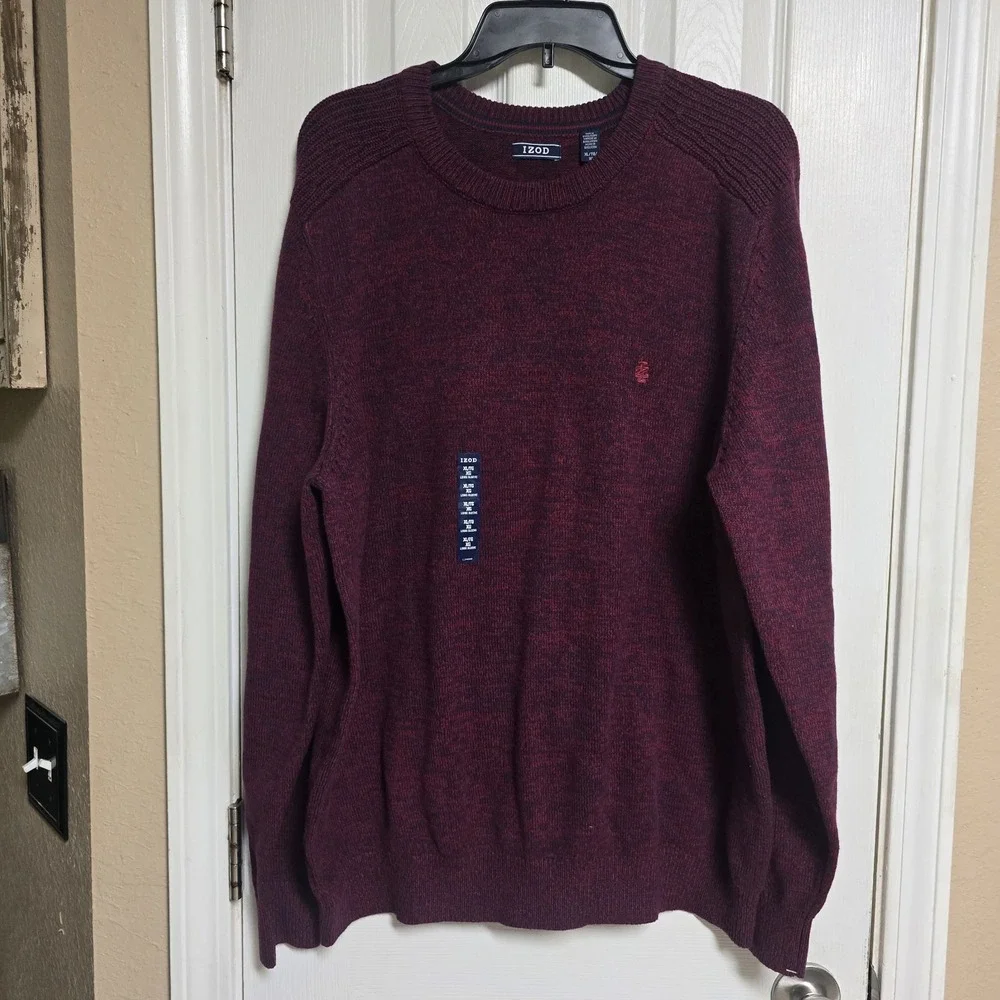 NWT Men's IZOD Crew Sweater Size XL Burgandy/Blue Cotton NEW